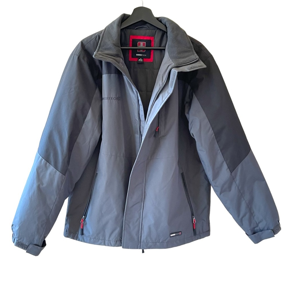 Swiss Tech Jacket Coat Winter Gray Black Red details
